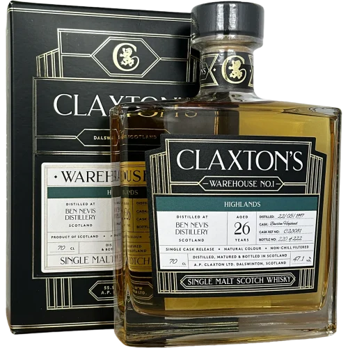 Ben Nevis 26 år (Bourbon Hogshead) 47.1% Claxton's WH No 1 Bottle and box - Fadandel.dk