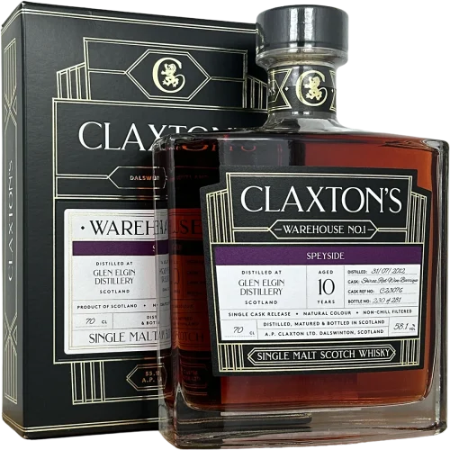 Glen Elgin 10 år (Australian Shiraz Red Wine Barrique) 58.1% Claxton's WH No 1 bottel and box - Fadandel.dk