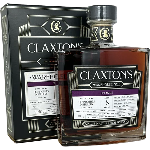 Glenrothes 8 år (First Fill Ruby Port Octave) 55.8% Claxton's WH No 8 bottle and box - Fadandel.dk