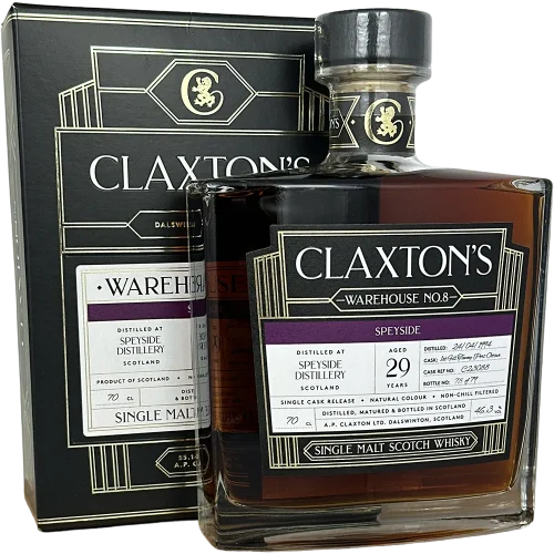 Speyside Distillery 29 år (First Fill Tawny Port Octave) 46.3% Claxton's WH No 8 bottle and box - Fadandel.dk